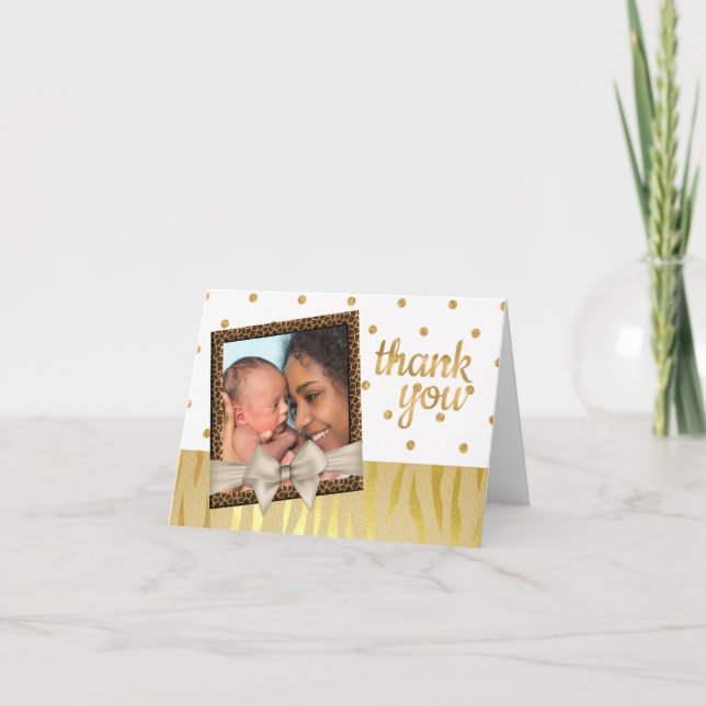 Gold Sparkle Zebra Print Baby Shower Thank You (Front)