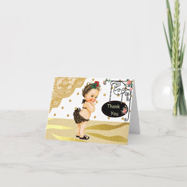 Gold Sparkle Zebra Print Baby Shower Thank You Card (Front)