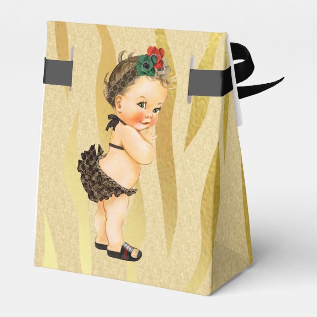 Gold Sparkle Zebra Print Vintage Baby Favour Box (Back Side)