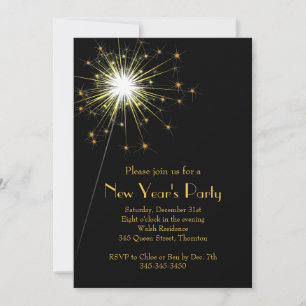 Gold Sparkler New Year's Eve Party Invitation