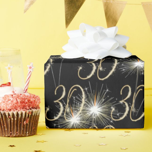 Gold Sparklers for 30th Birthday Wrapping Paper (Birthday Party)
