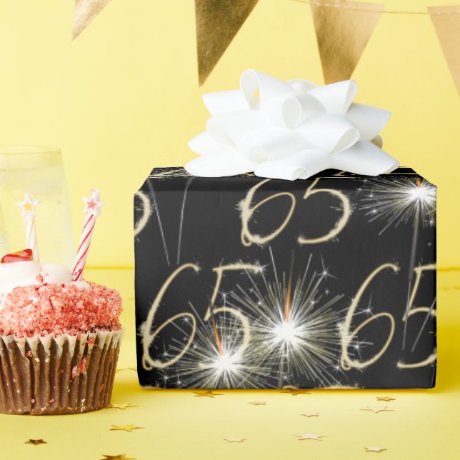 Gold Sparklers for 65th Birthday  Wrapping Paper (Birthday Party)