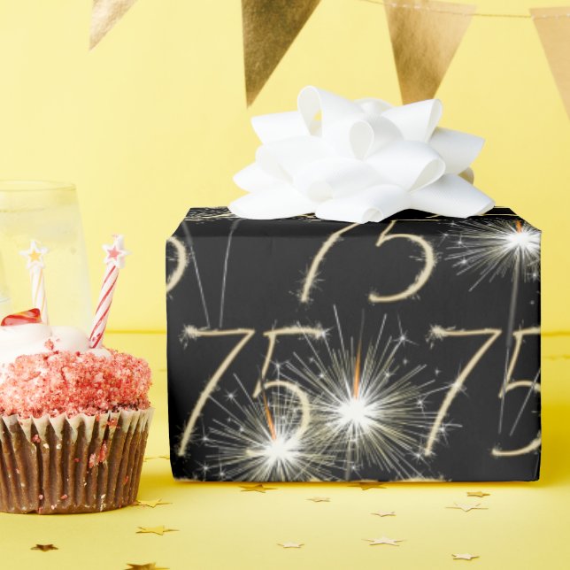 Gold Sparklers for 75th Birthday Wrapping Paper (Birthday Party)