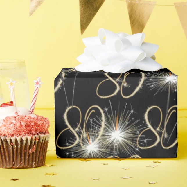 Gold Sparklers for 80th Birthday   Wrapping Paper (Birthday Party)