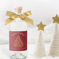 Gold Sparkles Christmas Tree on Red Fun Holiday