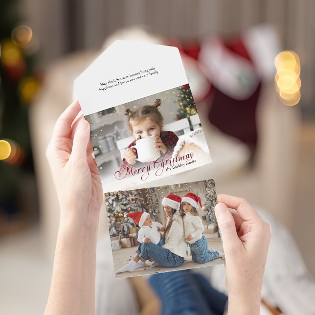 Gold Sparkles Merry Christmas Calligraphy Photo All In One Invitation (Creator Uploaded)