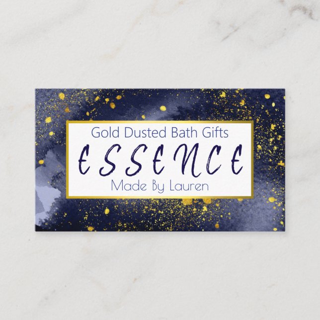 Gold Sparkles On Blue Handmade Bath Bomb Soak Soap Business Card (Front)