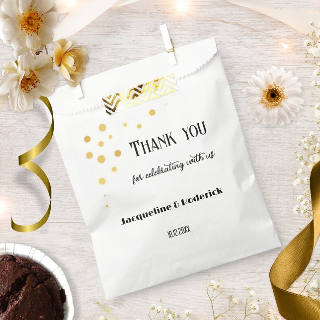 Gold Sparkling Confetti Personalized Wedding  Favour Bag (Wedding favor gift bag featuring a minimalist elegant gold sparkle confetti design.)