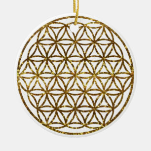 Gold Sparkling Flower of Life Ceramic Ornament