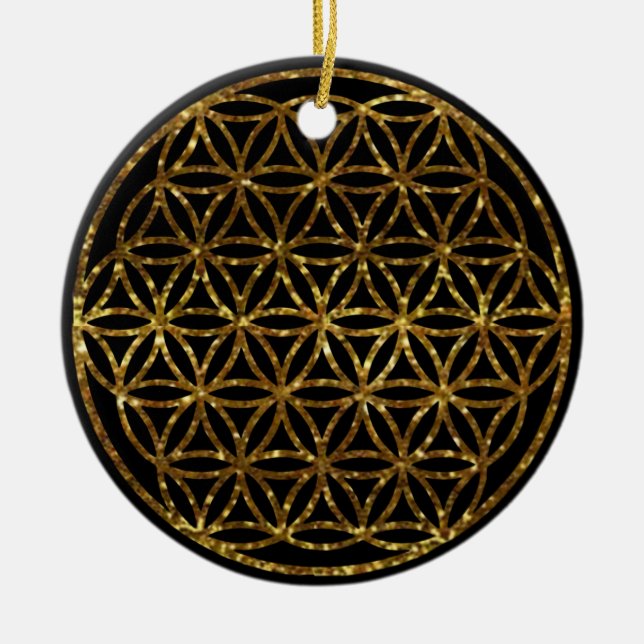 Gold Sparkling Flower of Life sacred geometry Ceramic Ornament (Front)