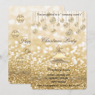 gold sparkling glittery corporate Christmas party Invitation
