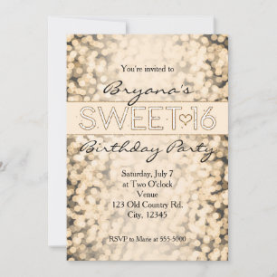 Gold Sparkling Lights SWEET 16 Invitations de part