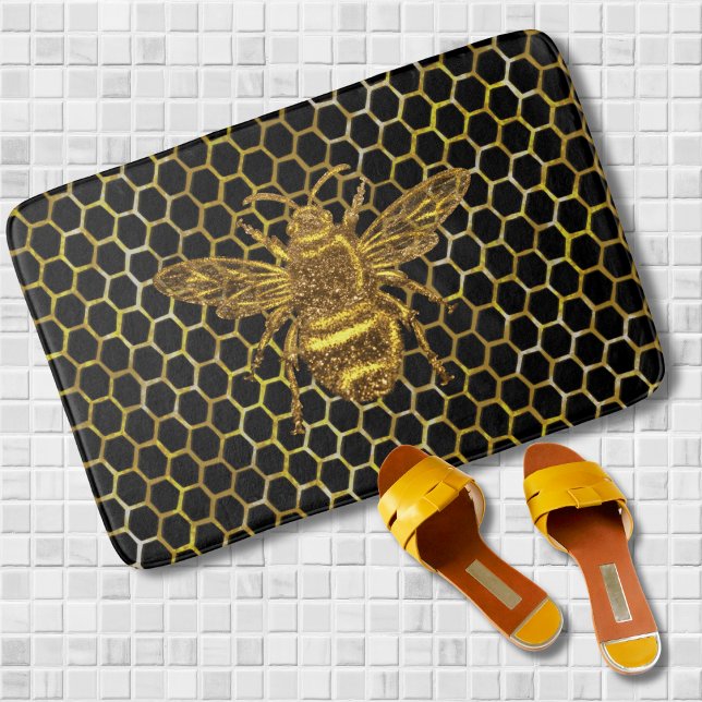 Gold Sparkling Queen Bee Gold Hexagon Beehive Bath Mat (Creator Uploaded)