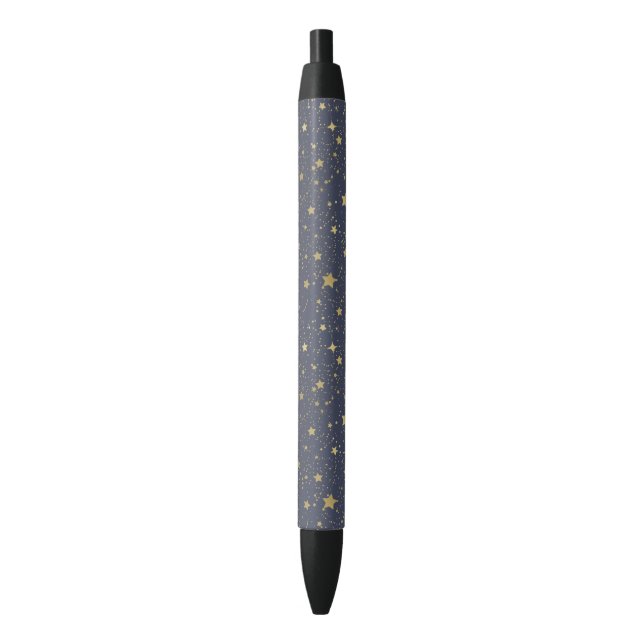 Gold Sparkling Stars Black Ink Pen (Front Vertical)