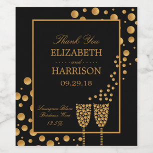 Gold Sparkling Wine Bubbles Engagement Party Wine Label