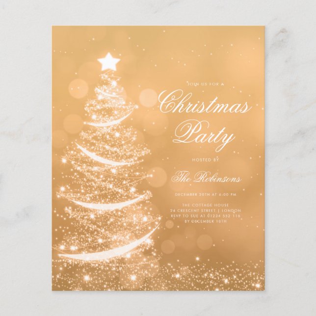 Gold Sparkling Xmas Tree Invite Program Menu (Front)