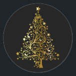 Gold Sparkly Christmas Tree Classic Round Sticker<br><div class="desc">Gold Sparkly Christmas Tree Sticker</div>