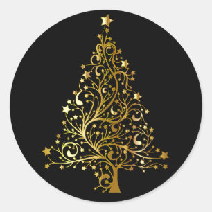 Gold Sparkly Christmas Tree Classic Round Sticker