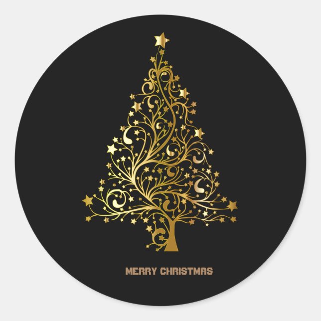 Gold Sparkly Christmas Tree Classic Round Sticker (Front)