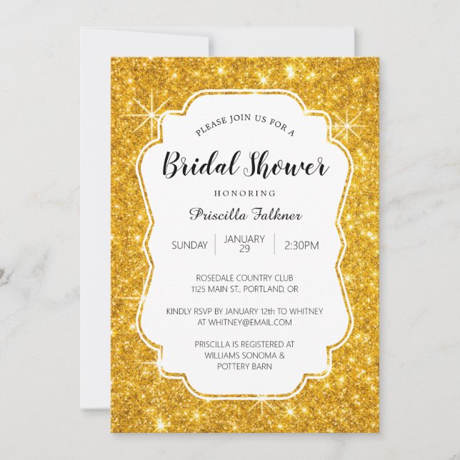 Gold Sparkly Glitter Bridal Shower Invitation (Front)