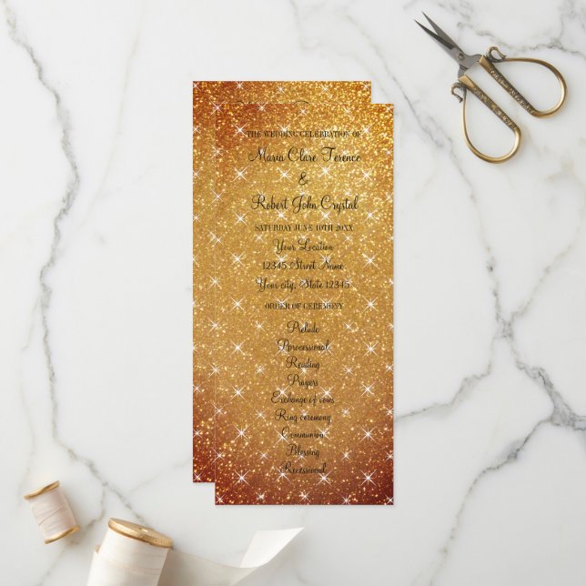 Gold sparkly glitter fab wedding ceremony program (Front/Back In Situ)