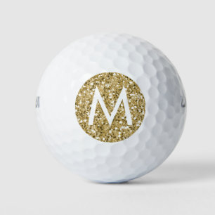 Gold Sparkly Glitter Modern Monogram Initial Golf Balls