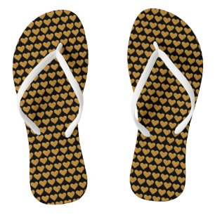 Gold sparkly hearts flip flops