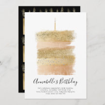 Gold Sparkly Invitation de gâteau d'anniversaire, 