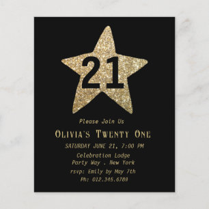 Gold Sparkly Star 21st Birthday Party Flyer