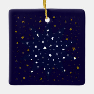 Gold Sparkly stars and white stars on blue sky Ceramic Ornament