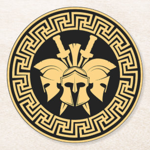 Gold Spartan Warriors Helmet Coaster Greek Pattern