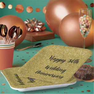 Gold Speckled 50th Wedding Anniversary,  Paper Plate