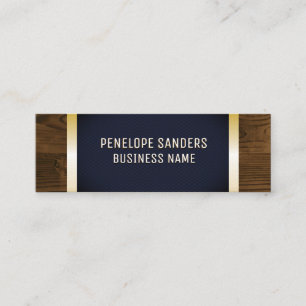 Gold Speckled   Dark Blue Gold Metal Wood Trim Mini Business Card