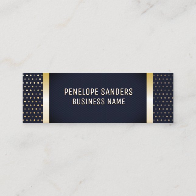 Gold Speckled Pattern | Dark Blue Gold Metal Trim Mini Business Card (Front)