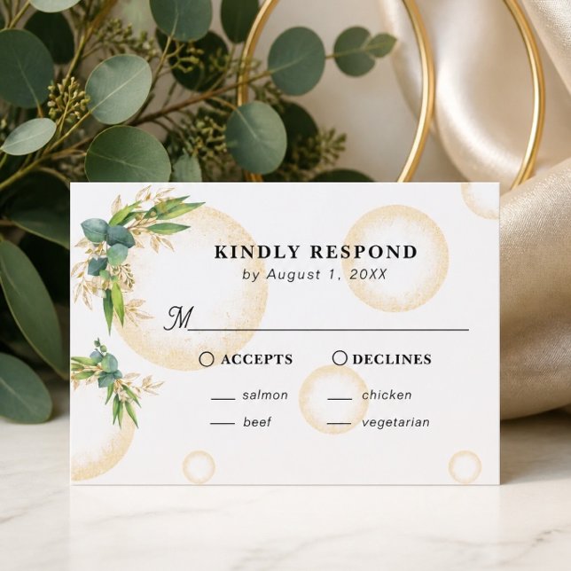 Gold Spheres and Botanical Wedding Response Card (Creator Uploaded)