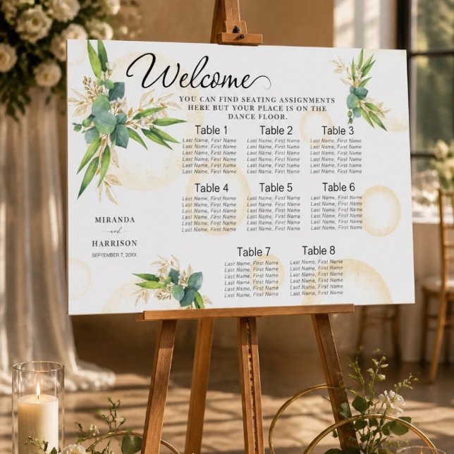 Gold Spheres and Botanical Wedding Seating Chart (Creator Uploaded)