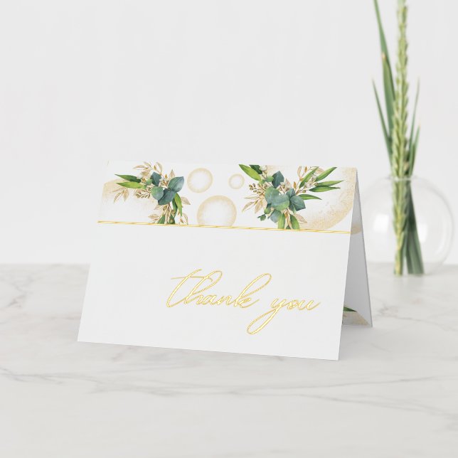 Gold Spheres and Botanical Wedding Thank You Card (Front)