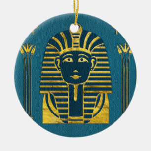 Gold Sphinx head with Egyptian hieroglyphs Ceramic Ornament