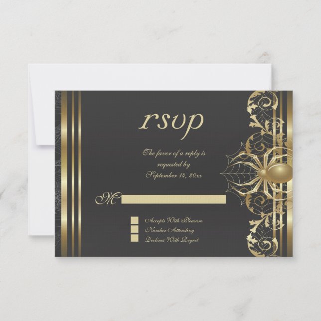 Gold Spider on Black RSVP Invitation (Front)