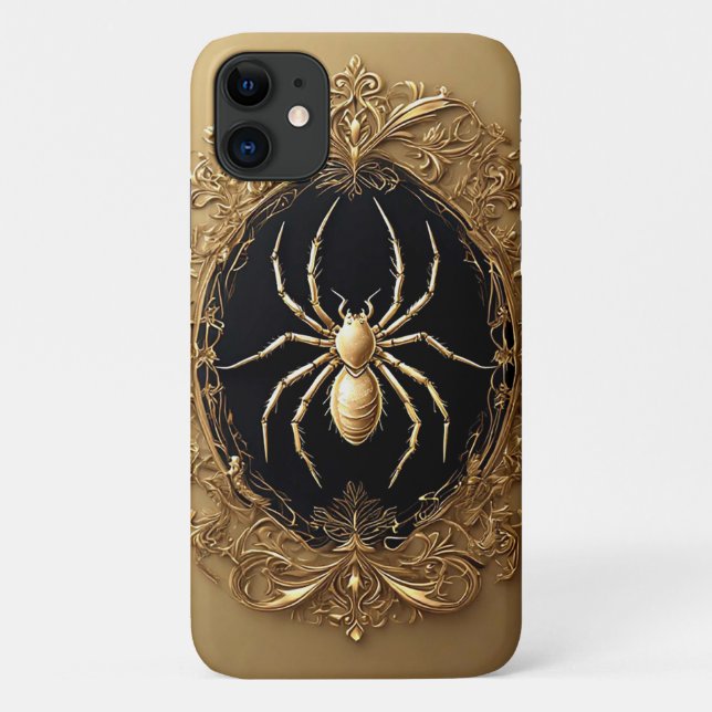 Gold Spider Statue Over Ornate Filigree Design Case-Mate iPhone Case (Back)