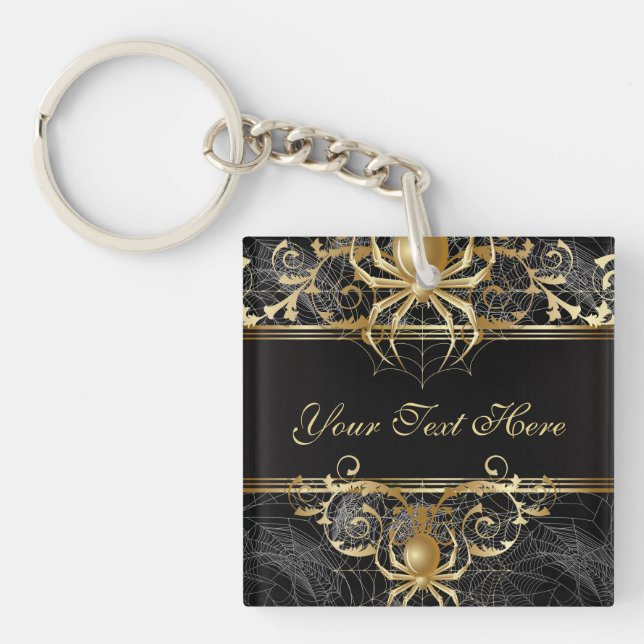 Gold Spiders on Black Keychain (Front)