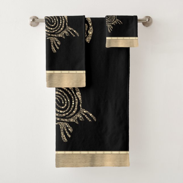 Gold Spiral Tribal Turtle Bath Towel Set (Insitu)