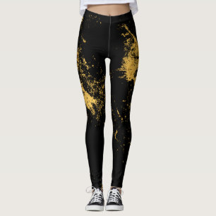 Gold Splashed Black Leggings