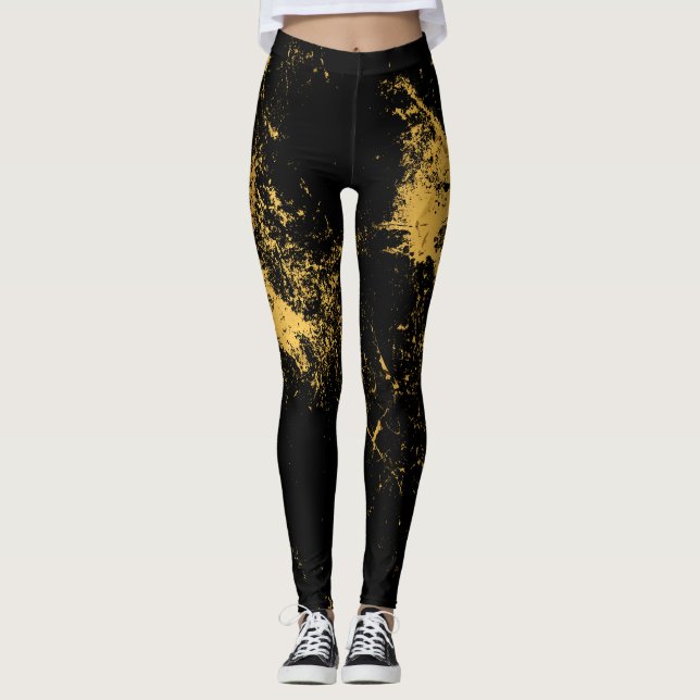 Gold Splashed Black Leggings (Front)