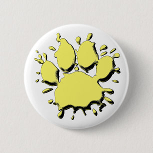 Gold Splatter Dog Paw Drawing 2 Inch Round Button