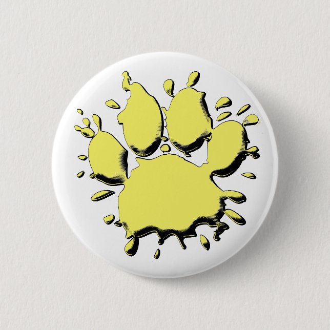 Gold Splatter Dog Paw Drawing 2 Inch Round Button (Front)