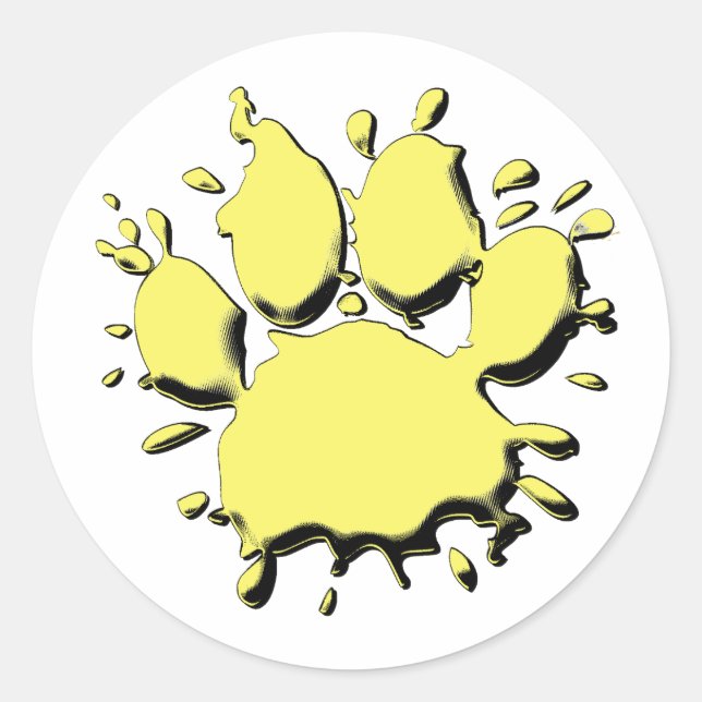 Gold Splatter Dog Paw Drawing Classic Round Sticker (Front)