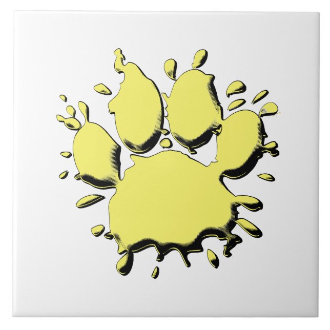 Gold Splatter Dog Paw Drawing Tile (Front)
