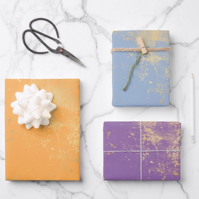 Gold Splatter Fashion Colour Trio Wrapping Paper Sheet (Front)