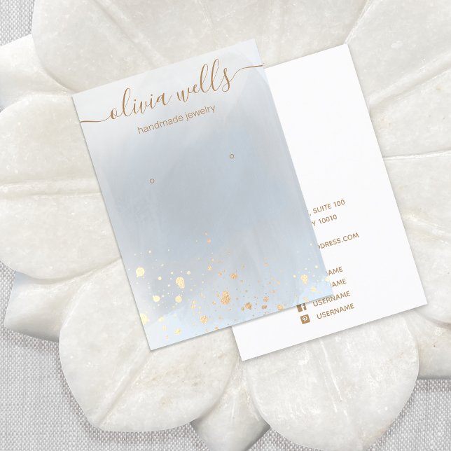 Gold Splatter Grey Watercolor Earring Display   Business Card (Creator Uploaded)